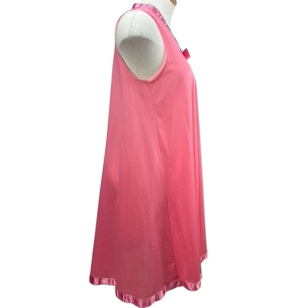 Vintage Pink Womens (M) Nightgown 70s Satin Trim Bow Nightie Coquette Lingerie - Picture 3 of 8